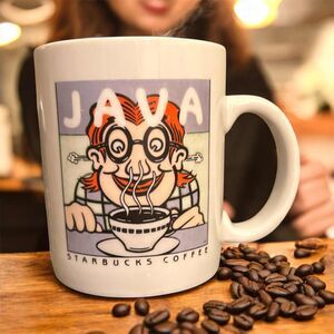 Rare Starbucks Vintage Coffee Mug Cup Java Cartoon Person Seattle Coffee 1990s